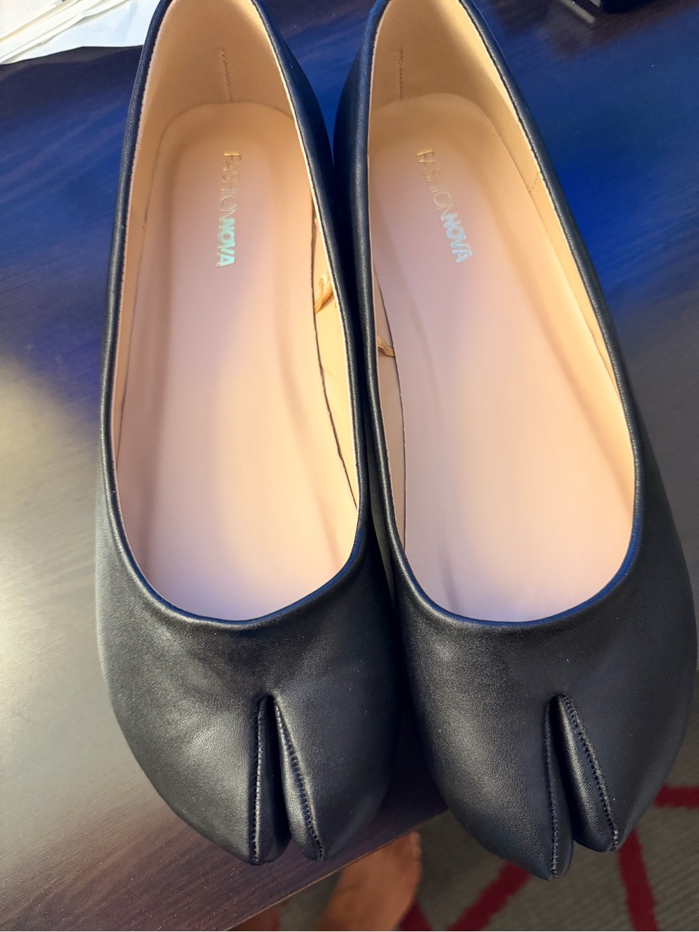 Fashion Nova Black Split-Toe Ballet Flats with Tab Front